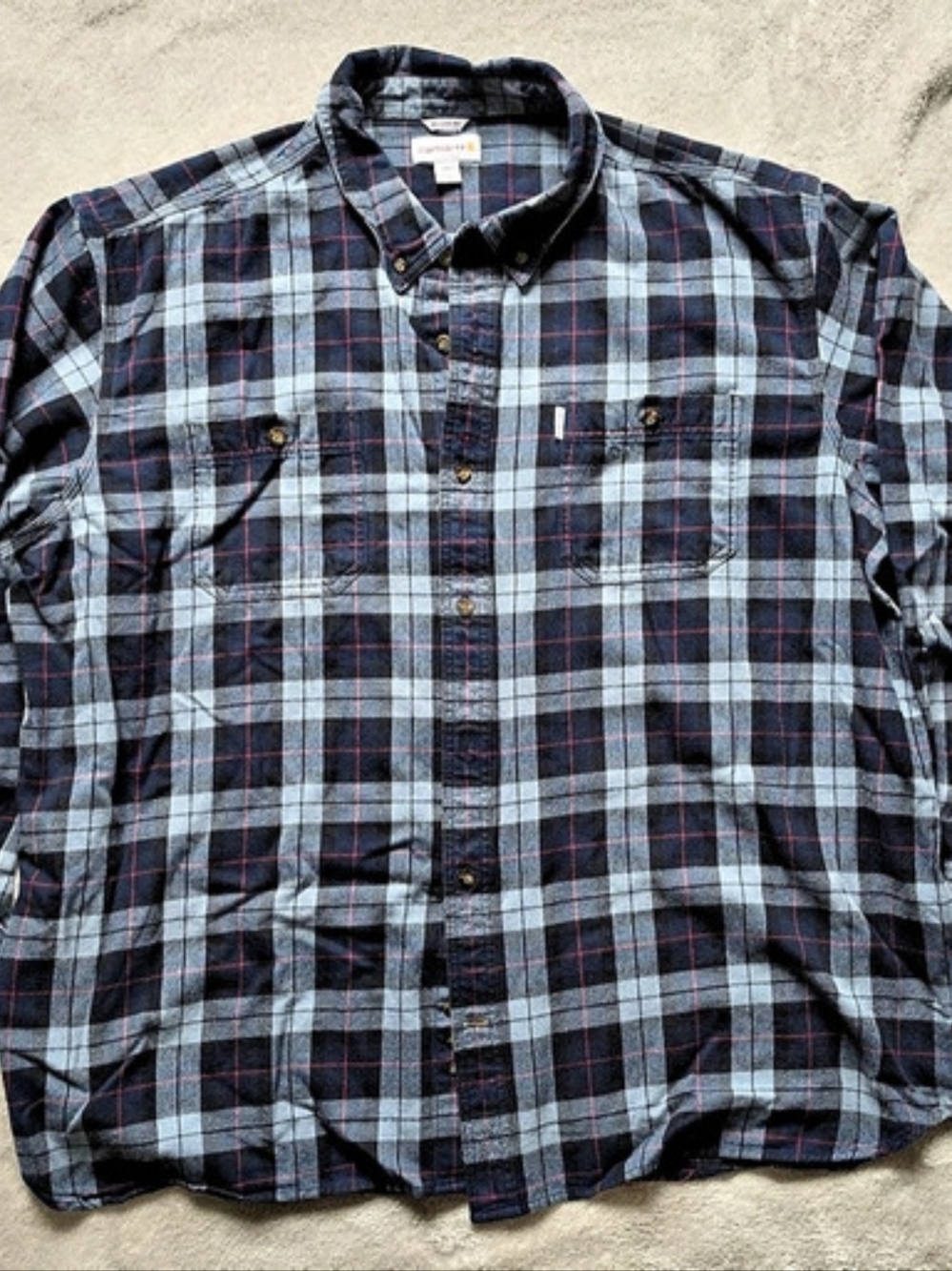 Carhartt Relaxed Fit Plaid Button Down in Blue & Gray 4XL
